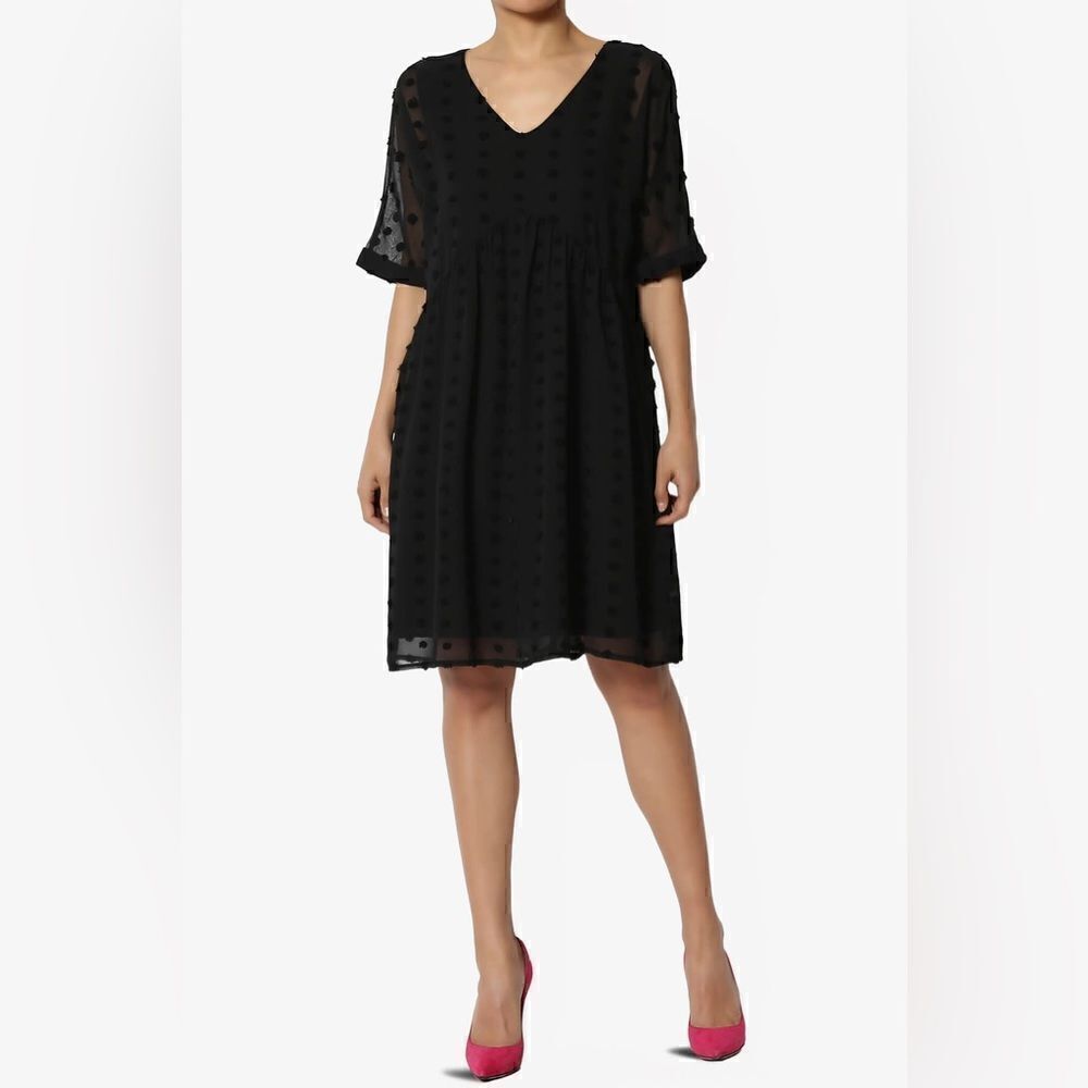 Ecowish Black Oversized Babydoll Boho Dress w/Balls of Fabric (Size: Small)